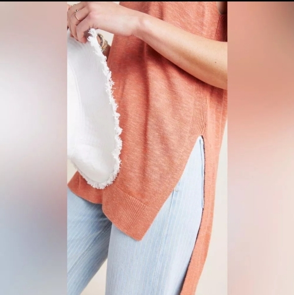 Anthropologie Desmond Rust Orange VNeck Linen Blend Knit Tunic Top Sweater Large - Picture 9 of 10